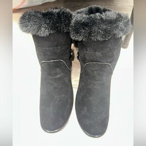 Unbranded Fur Trim Ankle Bootie Solid Black Zip Up Closed Toe Size 9